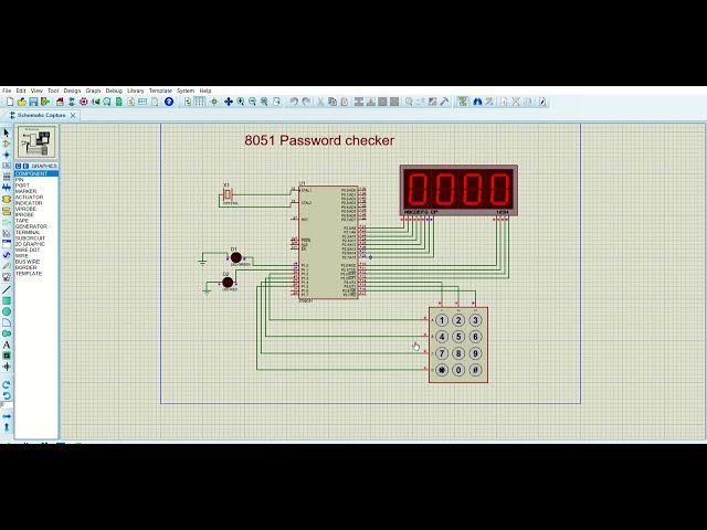 8051- Password Lock Code Proteus Schematic