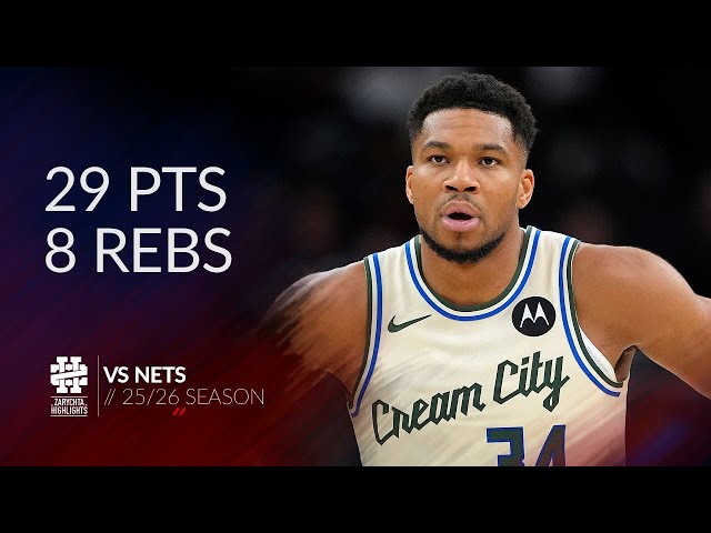 Giannis Antetokounmpo 29 pts 8 rebs vs Nets 25/26 season