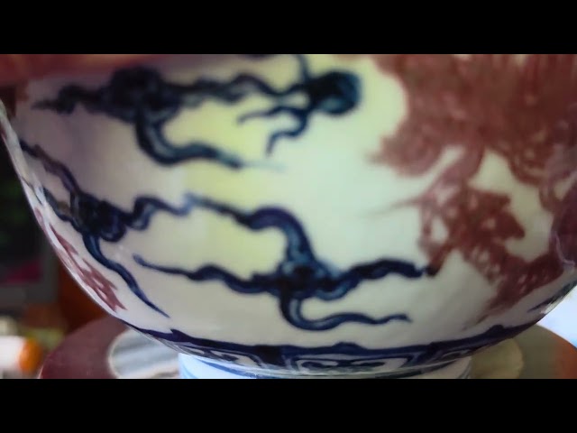Blue &  Underglaze Red Dragon Cloud Place Bowls, Ming Dynasty Xuande, 1366-1644, 明宣德青花釉里红云龙纹宮碗