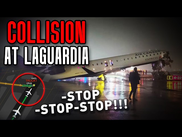 COLLISION  Landing Airplane collided with Vehicle on the runway at LaGuardia Airport. Real ATC Audio