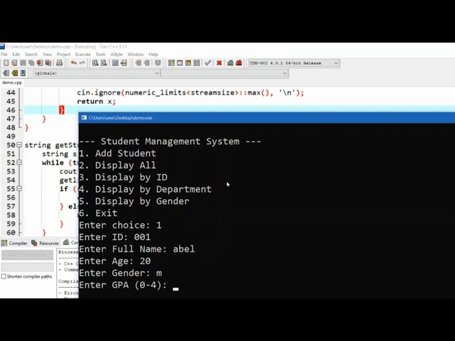 C++ project student management system in Amharic 
