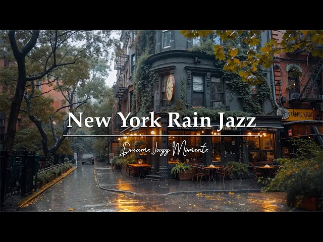Cozy Rainy Day Jazz 🌧️ Vintage Outdoor Cafe Ambience on Quiet New York Street & Relax Jazz Playlist