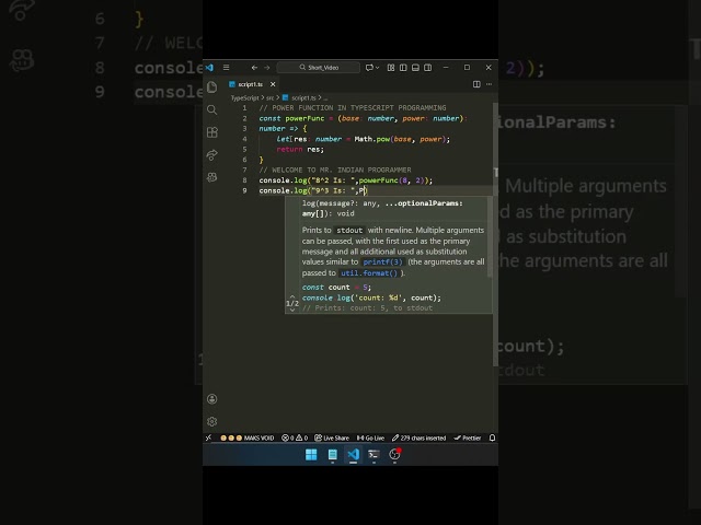 power function in typescript | day - 87 #typescript #shorts #short #youtubeshorts #viral #trending