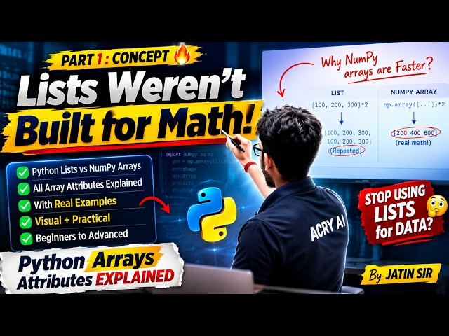 Python Arrays Explained 🔥 | NumPy Array Attributes & Python Lists vs NumPy | Part 1 | Jatin Sir