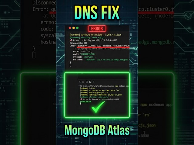 Fix MongoDB DNS Error in 30 Seconds #nodejs #coding #javascript #programming