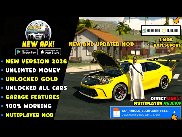⚡ CAR PARKING MULTIPLAYER MOD APK V4.9.9.9 - UNLIMITED MONEY & UNLOCK ALL CARS TERBARU 2026