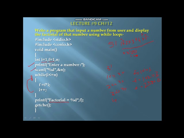 lec 9 ch 12 ,calculate the factorial of a number using while loop, do-while loop, for loop,
