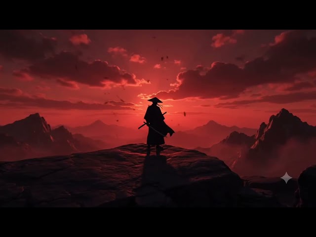 Red Samurai Warrior 4K 🌅 | Epic Crimson Mountain Sunset | Cinematic Live Wallpaper | Seamless Loop
