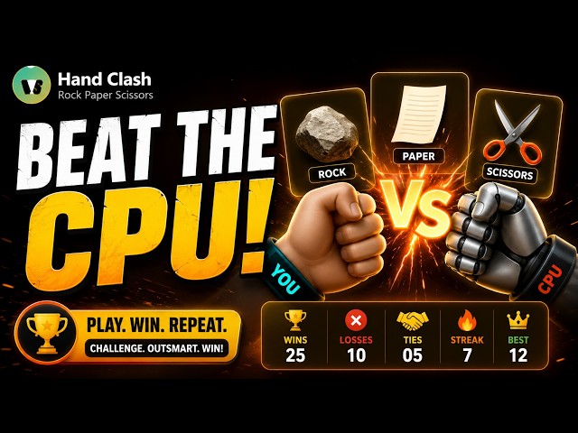 Hand Clash - Rock Paper Scissors Mini Project Demo | HTML CSS JavaScript Source Code & Synopsis