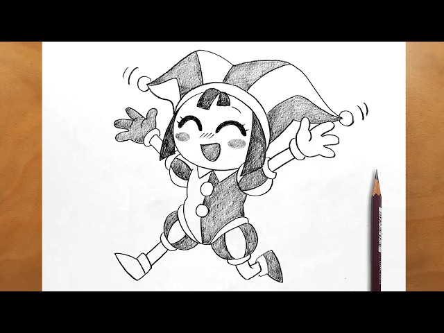 Cute Pomni Pencil Drawing | The Amazing Digital Circus Fan Art Sketch on Paper