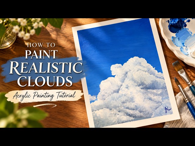 Little Clouds, Quiet Thoughts☁️💭 | A Calm and Easy Patinting Tutorial using Acrylics
