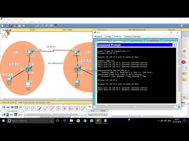 bgp routing protocol configuration in packet tracer