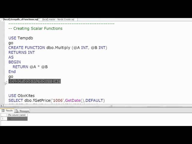 SQL Server  Creating Scalar Functions