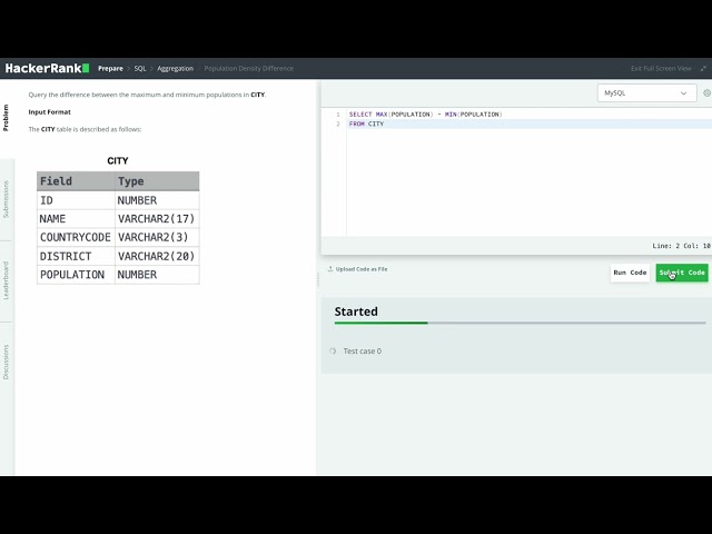 Hackerrank SQL Solution #27 Basic SQL - Population Density Difference