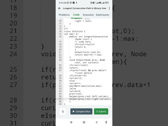 DSA Coding challenge: Longest consecutive path in a binary tree
