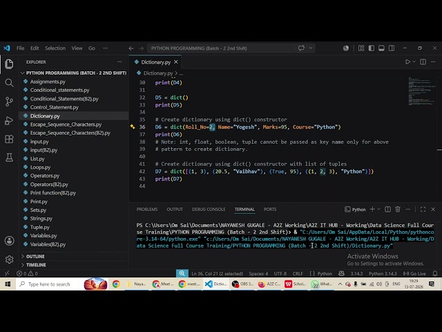 Python Lecture Batch 2: Create dictionary using dict() by different ways, Dictionary Methods