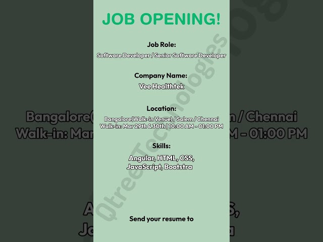 🚀 Walk-In Drive for Angular Developers | Vee Healthtek Hiring  Bangalore, Chennai, Salem