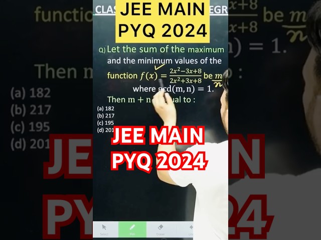 Q) Let the sum of the maximum and the minimum values of the function 𝑓(𝑥)=(2𝑥^2−3𝑥+8)/(2𝑥^2+3