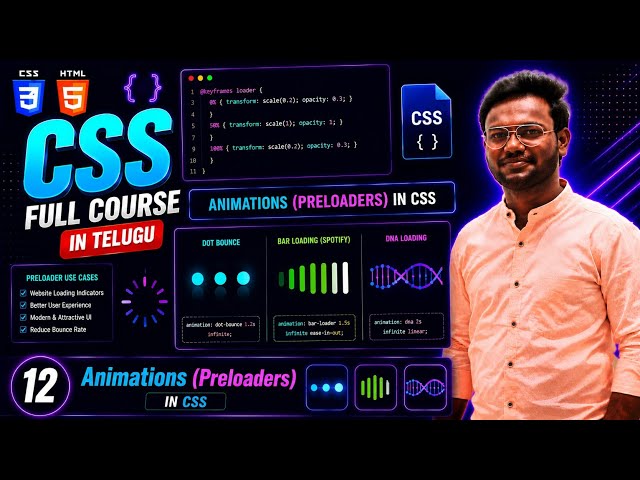 CSS Animation Examples in Telugu | Build Beautiful Preloaders with HTML & CSS #12