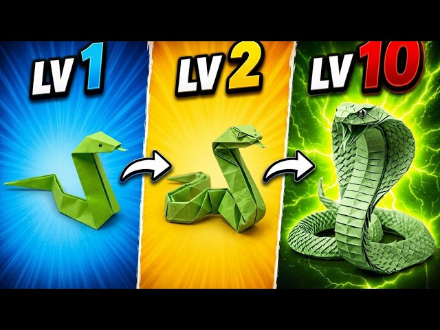 Origami Snake : Level 1 to Level 10 🐍| What’s Your Origami LEVEL?