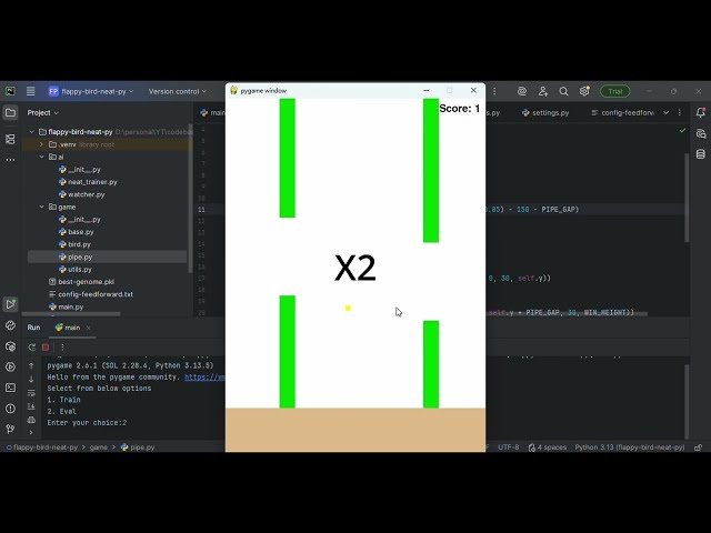 4. A.I. Learns to play Flappy Bird | AI  Playing Game | Python pygame tutorial #ai #aialgorithm 