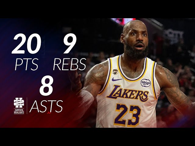 LeBron James 20 pts 9 rebs 8 asts vs Blazers 25/26 season