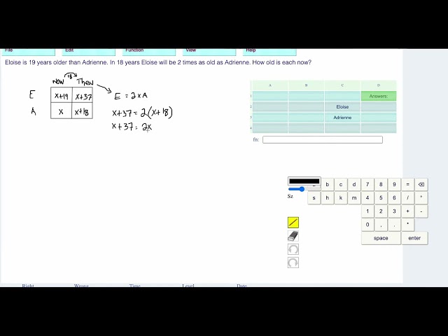 Level 2: Age Problem Example Using The Spreadsheet From The Word Problems Math Program
