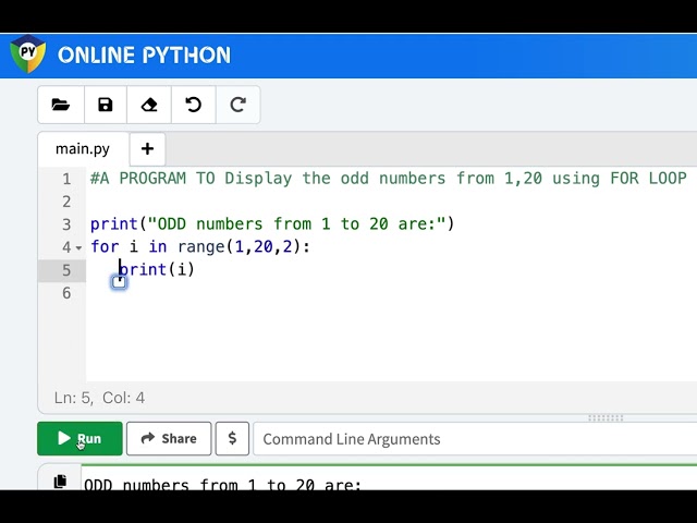 Python Program to Print Odd Numbers from 1 to 20 Using For Loop #codinghands #python