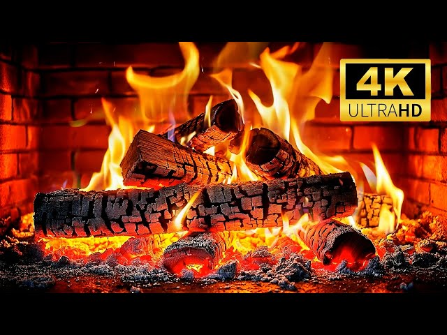 Christmas Fireplace with Burning Logs 🔥  12 Hours of Soothing Crackling Fire Sounds 4K