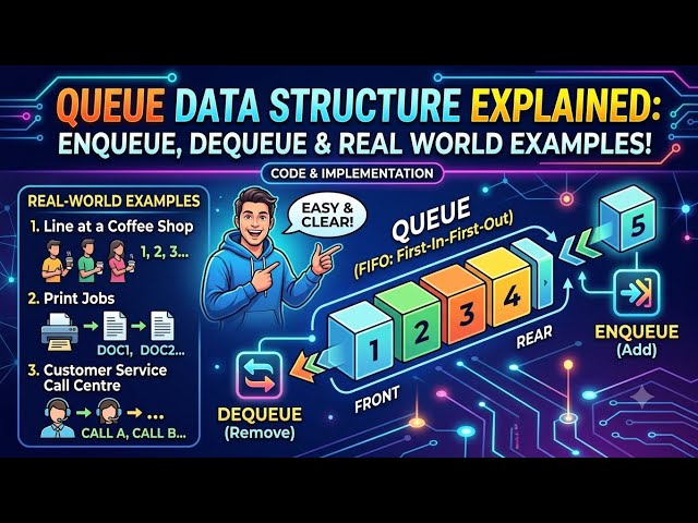 🔥 Queue in C | Complete Tutorial for Beginners | Push, Pop, Peek, isEmpty & isFull