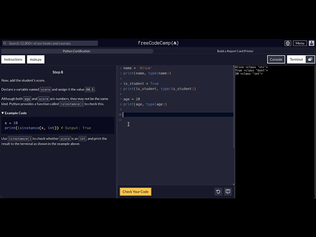 FreeCodeCamp - Python Project  - Step 1 to 10 - Build a Report Card Printer - Full Tutorial