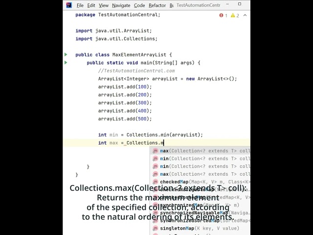 Java Program to Find the Maximum and Minimum Element in an ArrayList | Java Collections Q&A #java