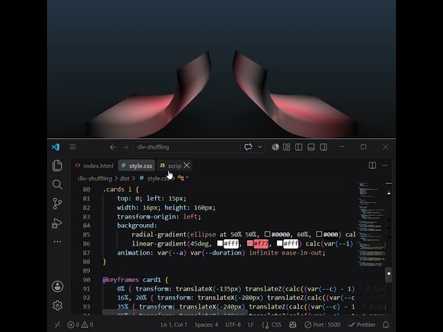 How to create Div Shuffling by using HTML,CSS and JAVASCRIPT in VS code.