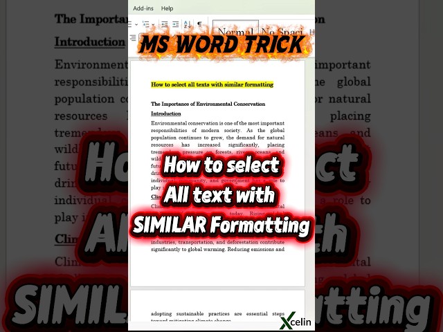 How to select all texts with similar formatting #xcelin #msword #msoffice #tutorial #howto #shorts