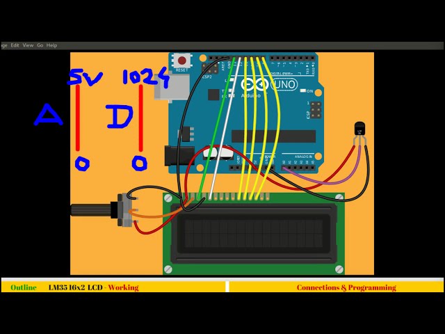 18. Interfacing temperature sensor and displaying output on 16x2 LCD with Arduino(ADC)