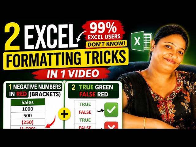 99% Excel Users Don't Know These 2 Formatting Tricks! | Negative Numbers in Red (Brackets) 