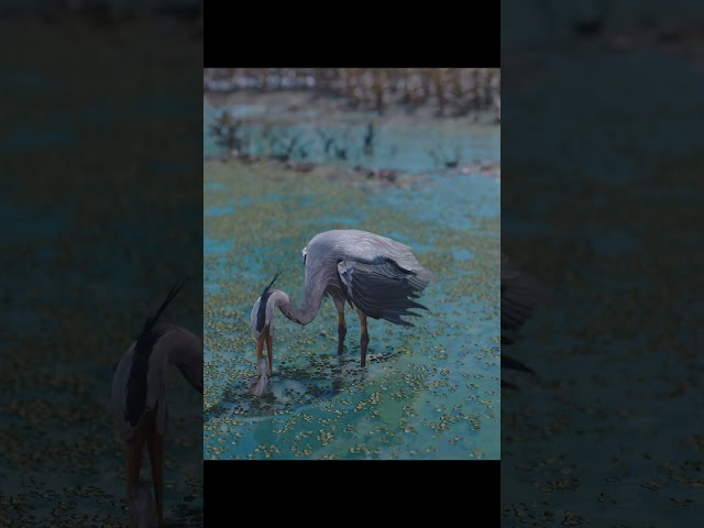 Grey Heron Hunting For Fish Sumi-E