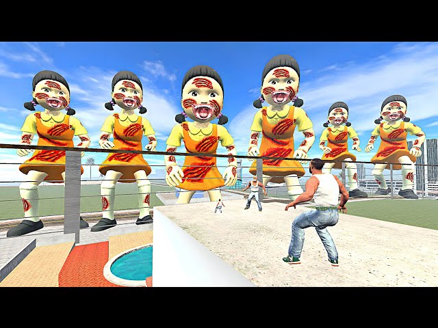 Franklin Saving His House From Zombie Squid Game Doll In Indian Bike Driving 3D