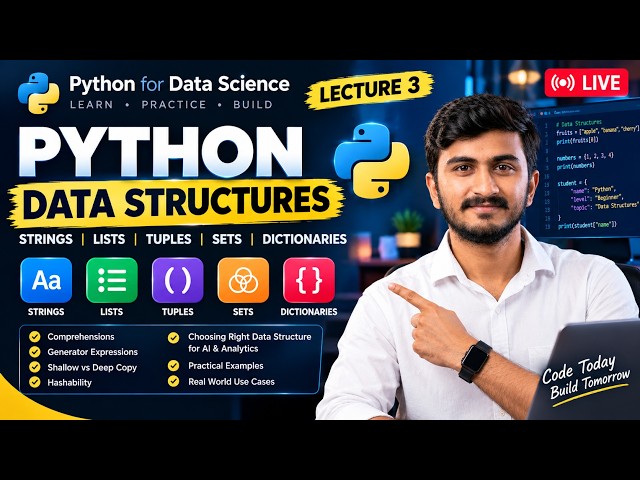 Python Data Structures in One Shot 🔥 | Lists, Tuples, Sets & Dictionaries | Lecture 3