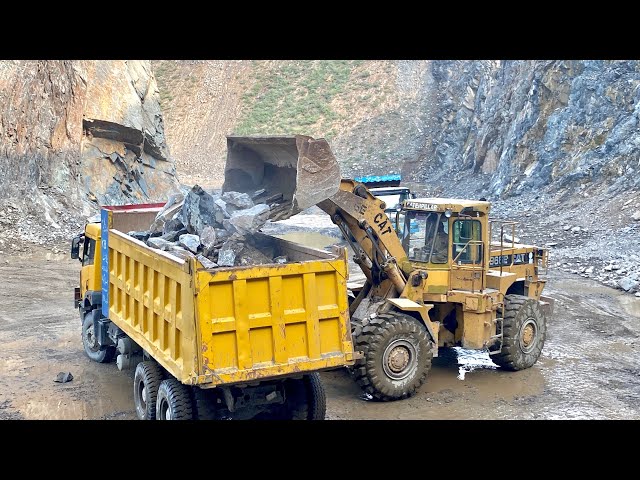 Massive Stone Loading Operation Heavy Rocks Loading Nonstop