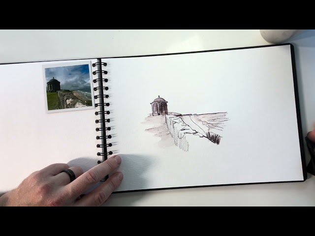 Derwent Inktense - One pencil, Ten minutes - Drawing Mussenden Temple 