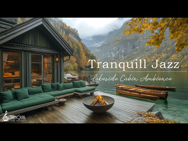 Jazz Tranquilo En La Orilla Del Lago | Acogedor Ambiente De Cafetería Otoñal Al Aire Libre Con Cá...