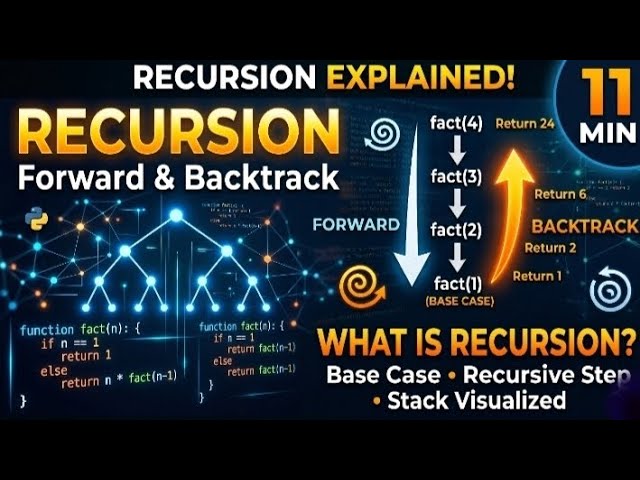 Recursion Explained in 11 Minutes 🔥 | Forward Recursion, Backtracking & Multiple Recursion.  #fyp 