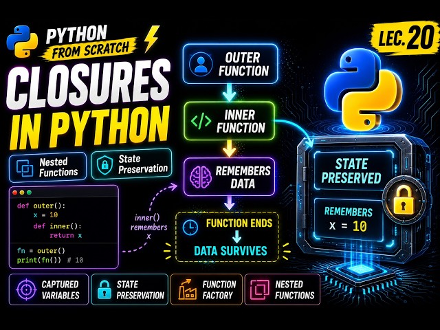Closures in Python | Nested Functions & State Preservation | Python From Scratch | Lec. 20