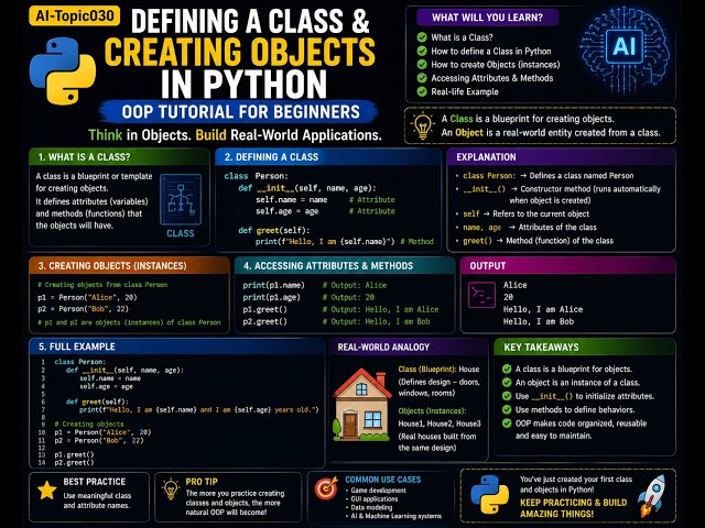 AI-Topic030 | Defining a Class & Creating Objects in Python | OOP Tutorial for Beginners | AI