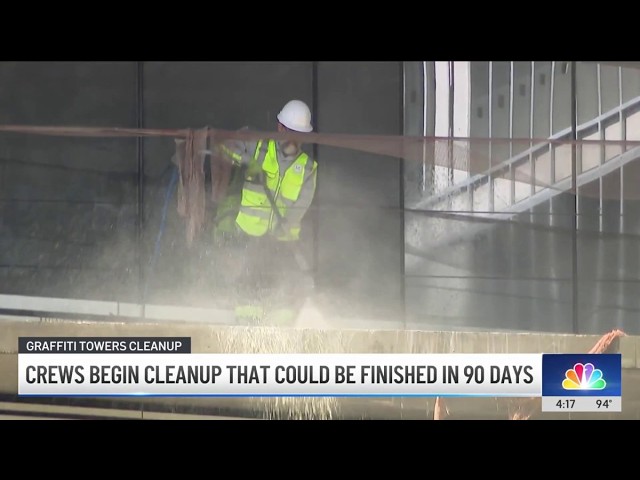 Cleanup work begins at graffiti towers in downtown LA