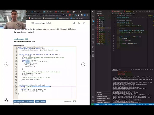 How to write a helper method for recursive selection sort in Java