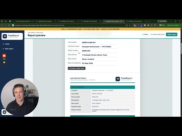 Plumbing Inspection Report App Demo | Leak Detection Reports, Photos & AI Wording