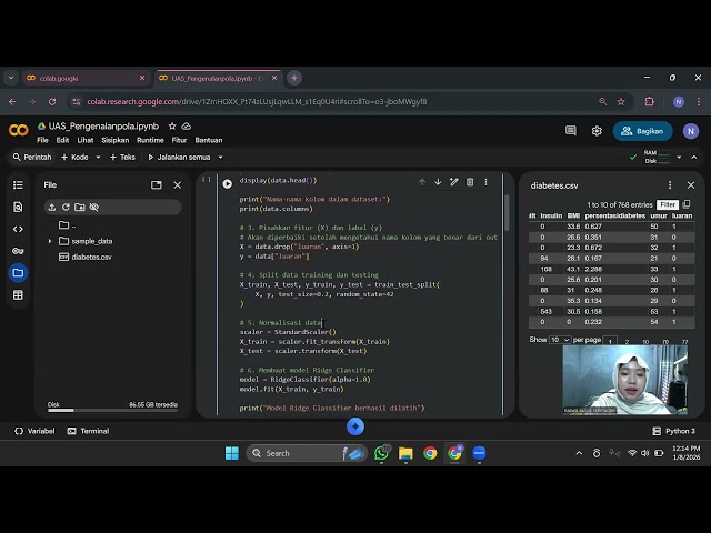 Penerapan Ridge Classifier pada Klasifikasi Data Diabetes | Pengenalan Pola