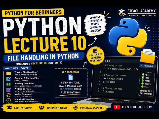 Python Lecture 10 | File Handling in Python | Read, Write & Append Files